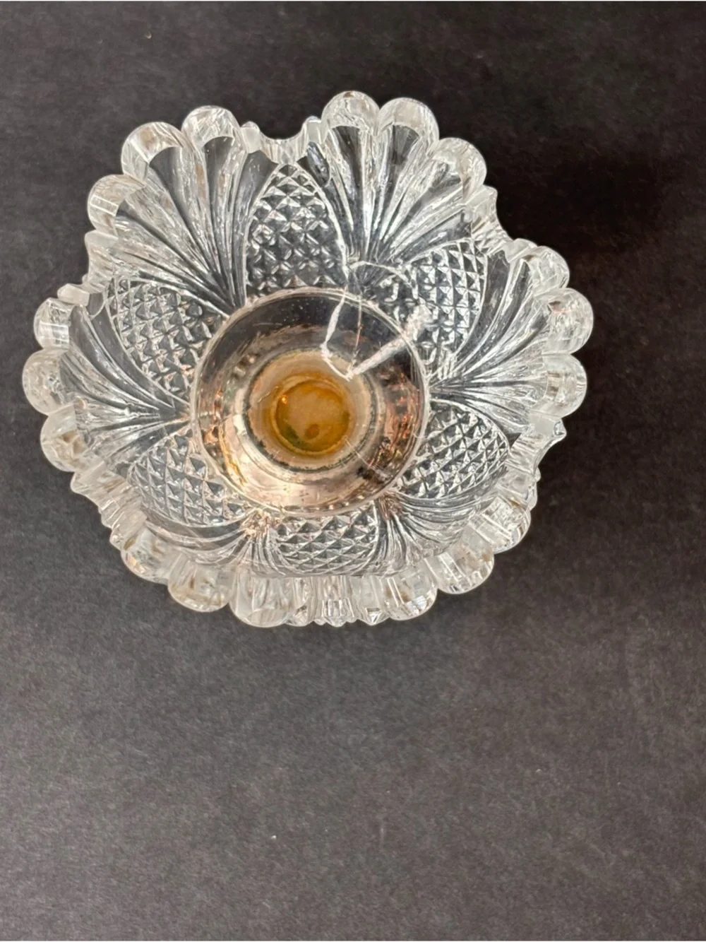 Vintage Lotus Cut Glass Open Salt Cellar -Pedestal Silver-Plated Base